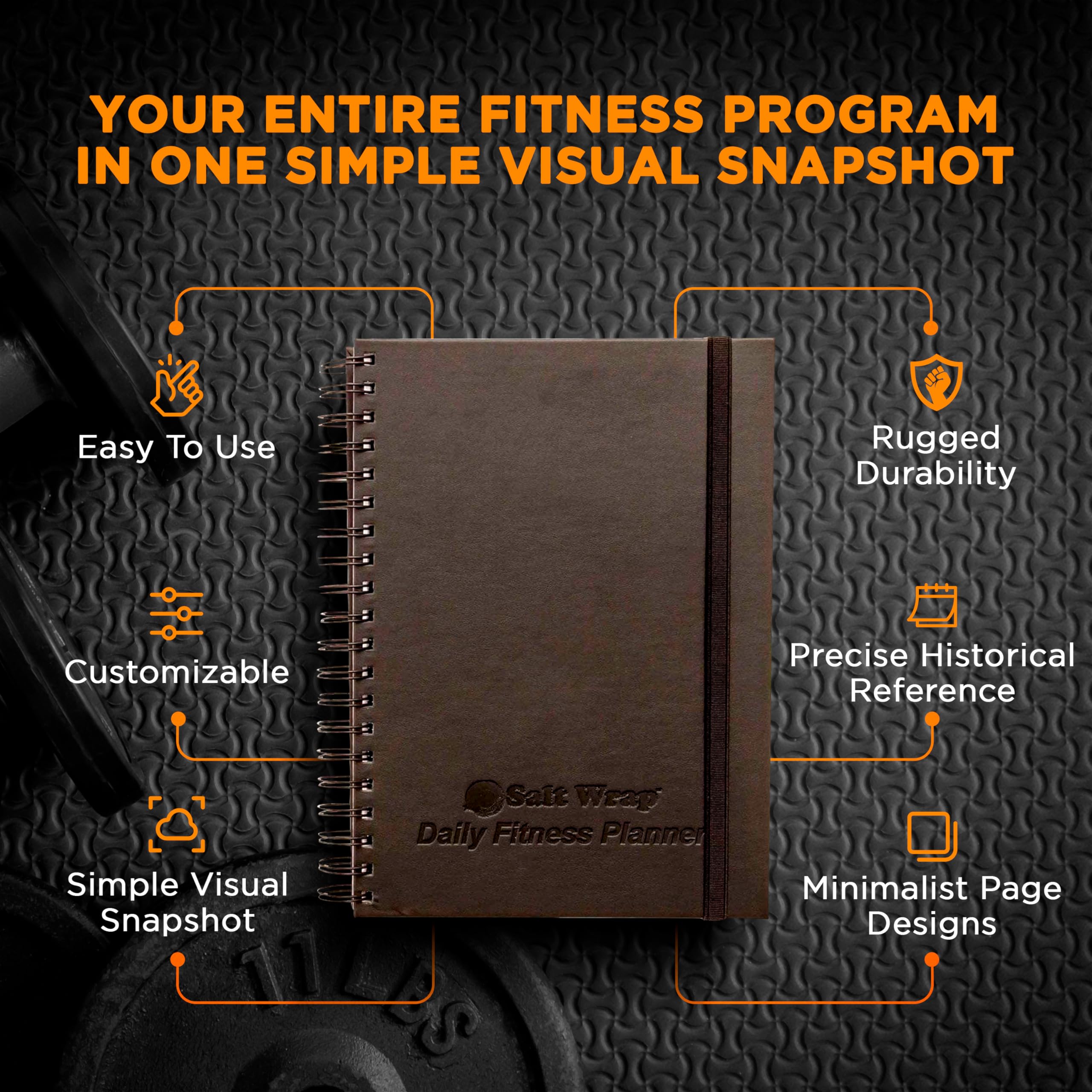 Saltwrap Daily Fitness Planner - Gym Workout Training Log, Weightlifting Exercise Journal, And Food/Diet Tracker - Daily And Wee