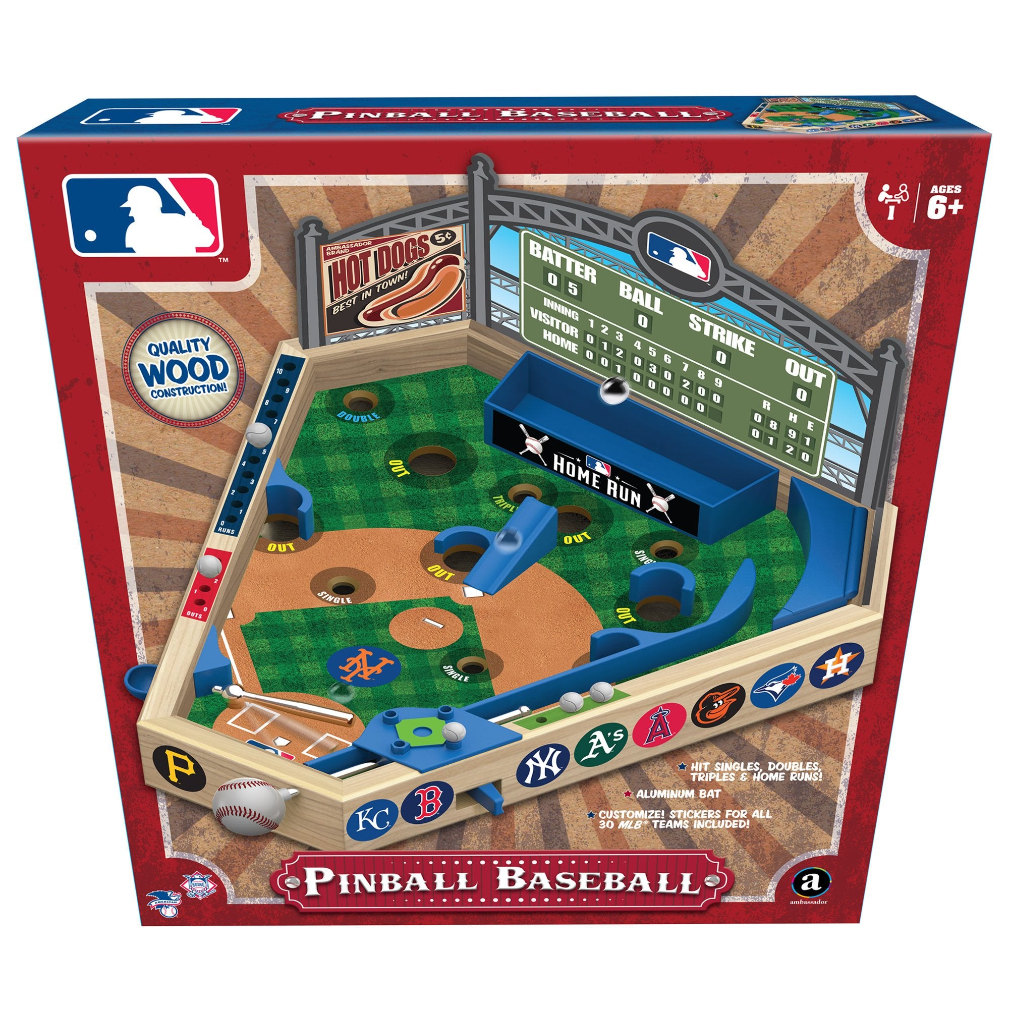Merchant Ambassador Mlb Wooden Pinball Baseball Game 14 X 12 X 8 Inches