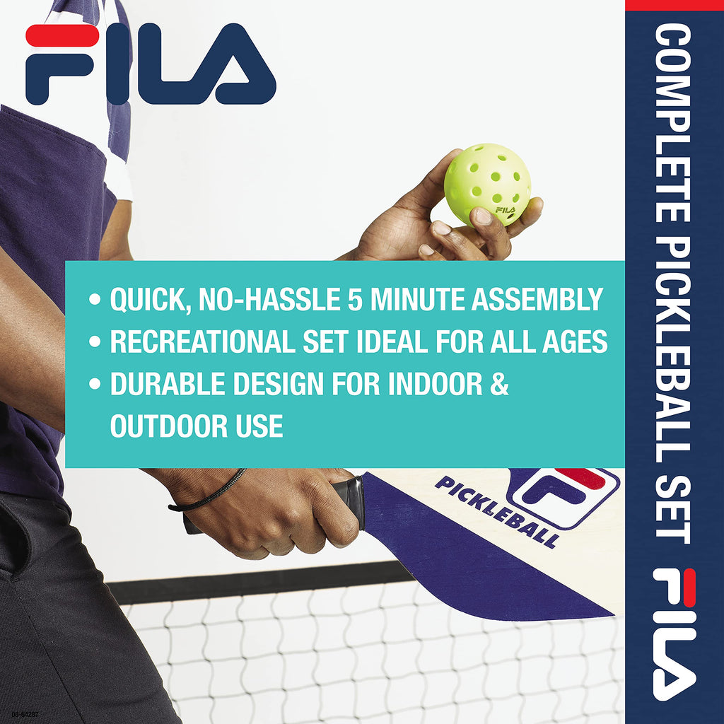 Fila Accessories Pickleball Net Set - Includes Pickleball Paddles Set Of 4 With Regulation Size 4 Outdoor Balls & 10Ft All Weath