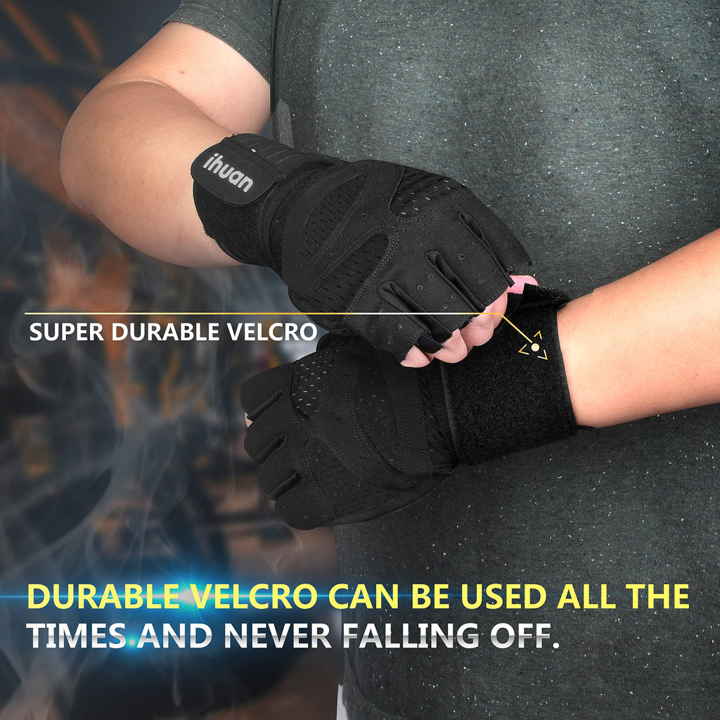 Ihuan Ventilated Weight Lifting Gym Workout Gloves With Wrist Wrap Support For Men & Women, Full Palm Protection, For Weightlift