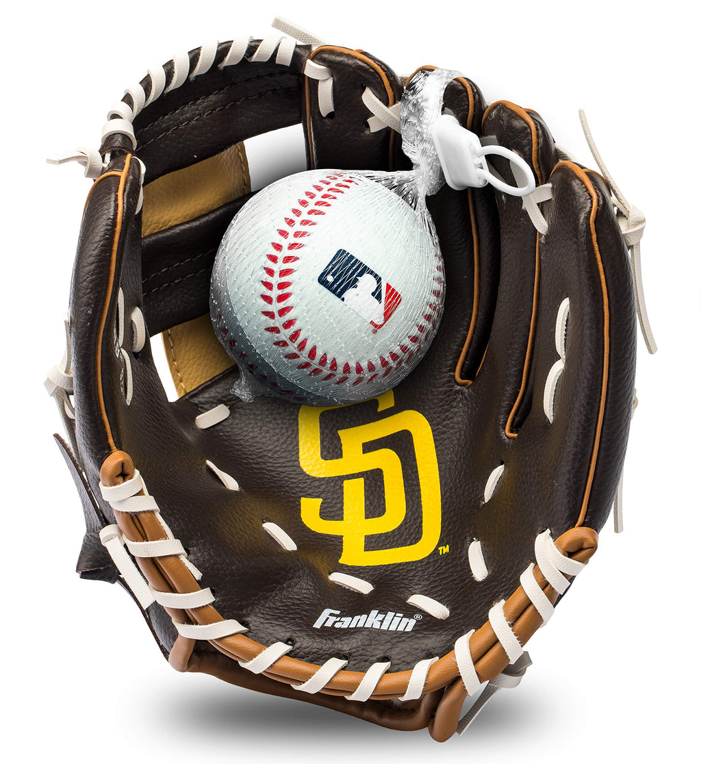 Franklin Sports Mlb Youth Teeball Glove + Foam Ball Set - Kids San Diego Padres Baseball + Teeball Mitt And Ball - Perfect First