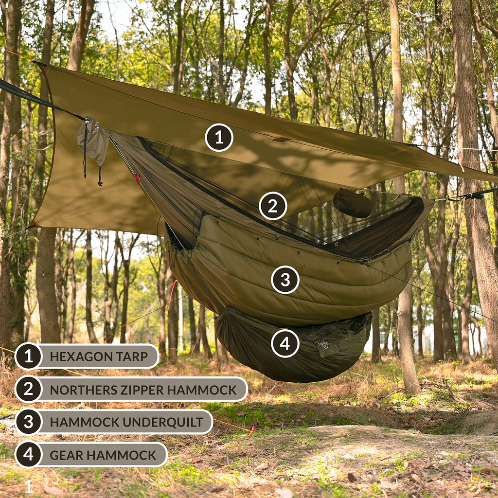 Onewind 11Ft Zipper Hammock With Mosquito Net For Camping, Portable Double-Layer Northers Hammock With Adjustable Ridgeline For