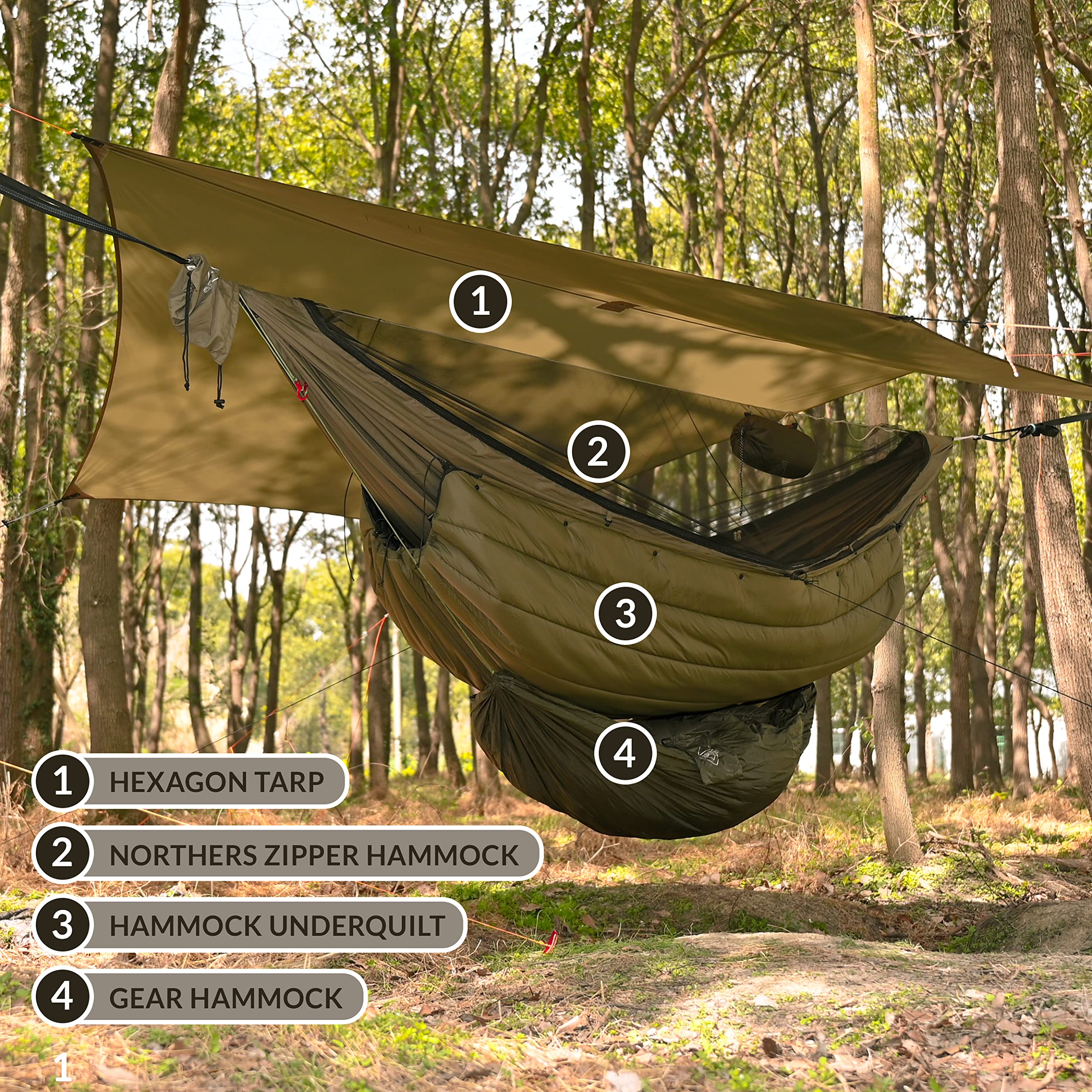 Onewind 11Ft Zipper Hammock With Mosquito Net For Camping, Portable Double-Layer Northers Hammock With Adjustable Ridgeline For