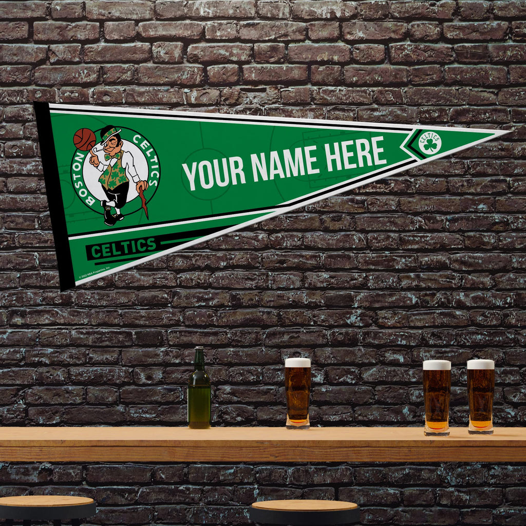 Rico Industries Nba Basketball Boston Celtics Personalized - Custom 12'' X 30'' Soft Felt Pennant - Ez To Hang