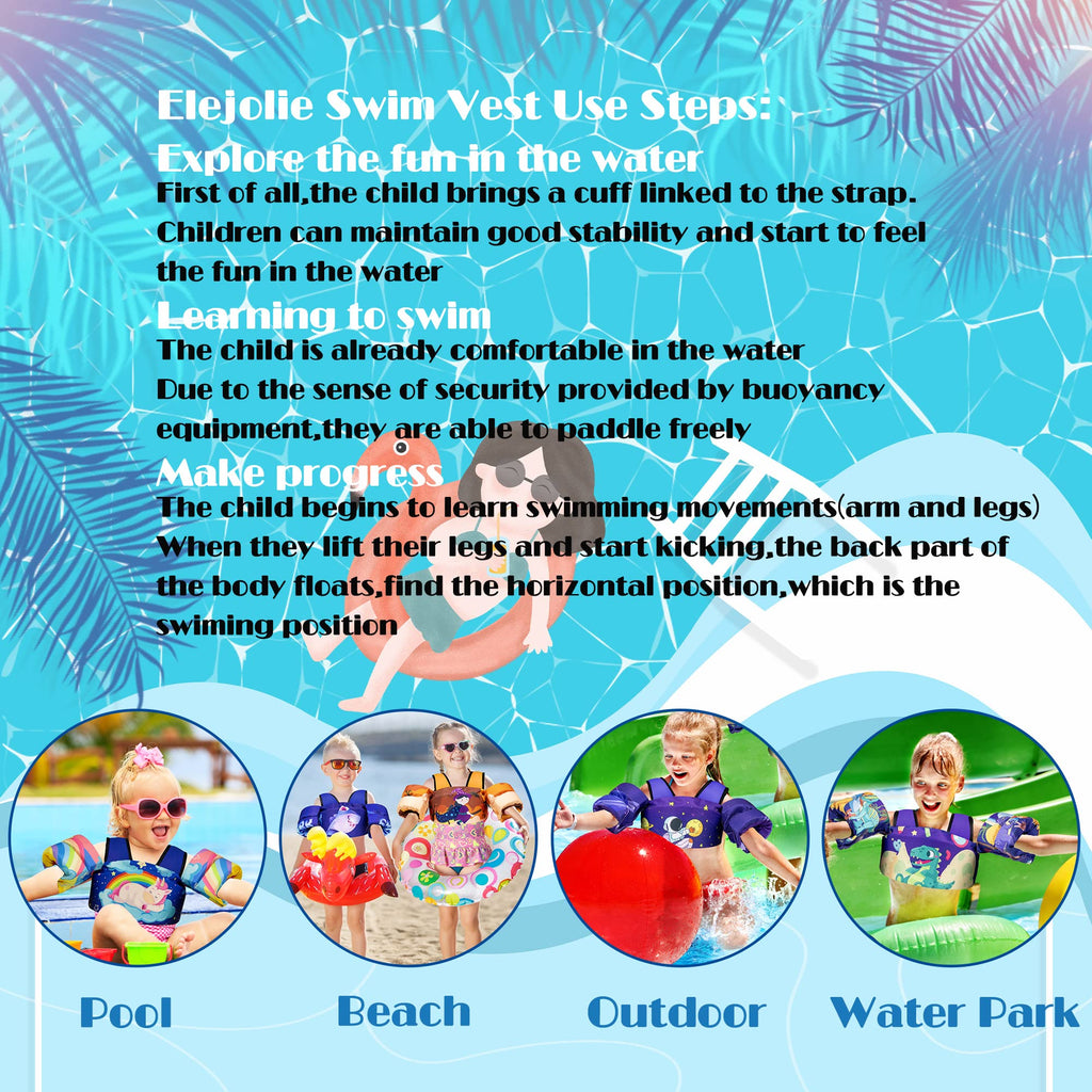 Elejolie Toddler Swim Vest For Child Learn Swiming Training,Infant Safety Swimmies Aid Jacket For Kids 2 3 4 5 6 Years Old,Arm W