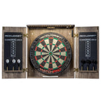Accudart Match Pro Dartboard Cabinet Set - Official Size - Self Healing Sisal - Modern Style Woodgrain - Two Built-In Dartholder