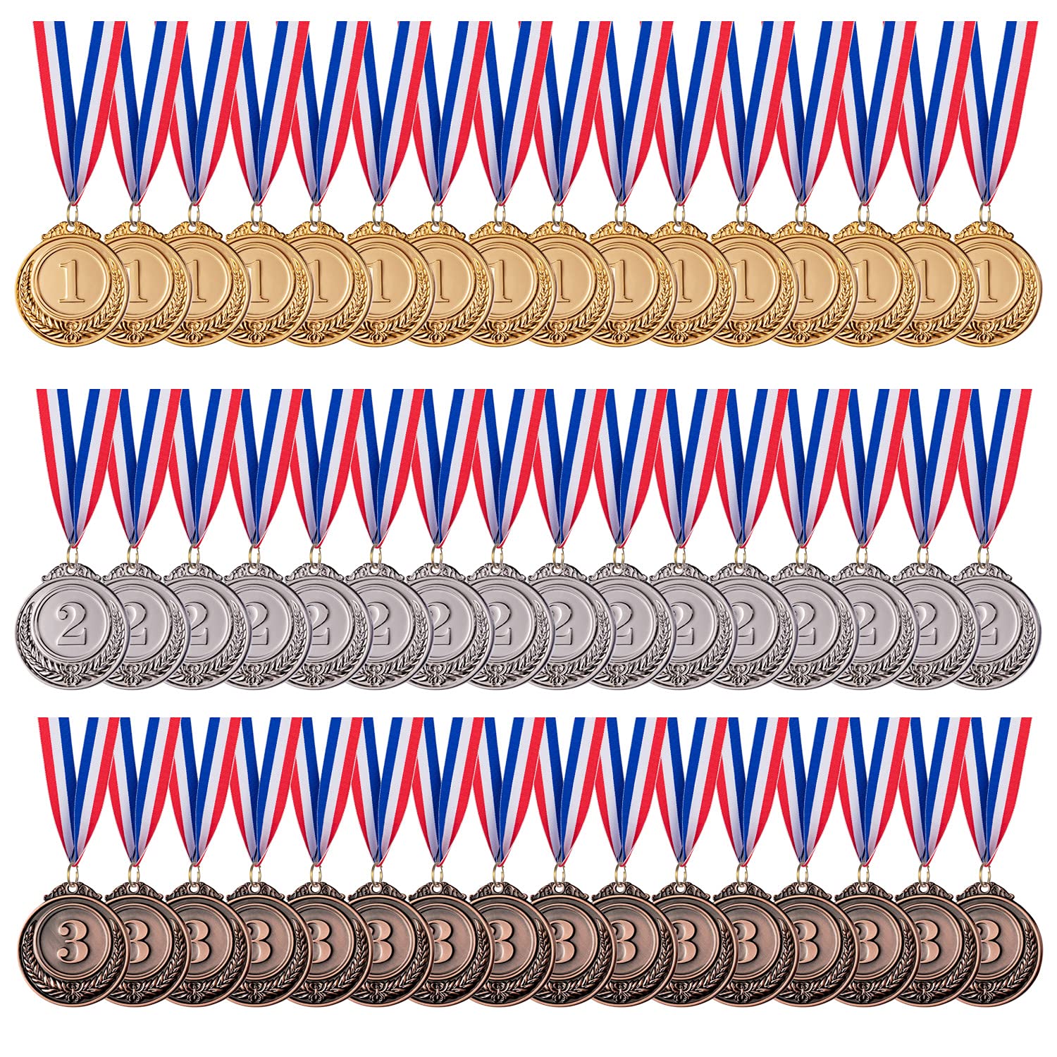 Favide 48 Pieces Gold Silver Bronze Award Medals-Winner Medals Gold Silver Bronze Prizes For Competitions, Party,Olympic Style, 