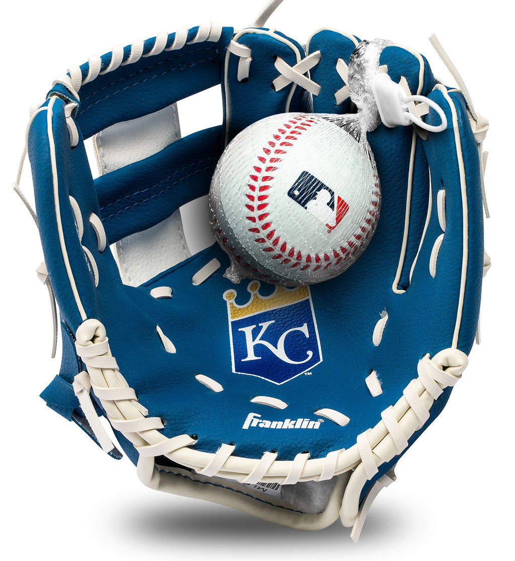 Franklin Sports Mlb Youth Teeball Glove + Foam Ball Set - Kids Kansas City Royals Baseball + Teeball Mitt And Ball - Perfect Fir