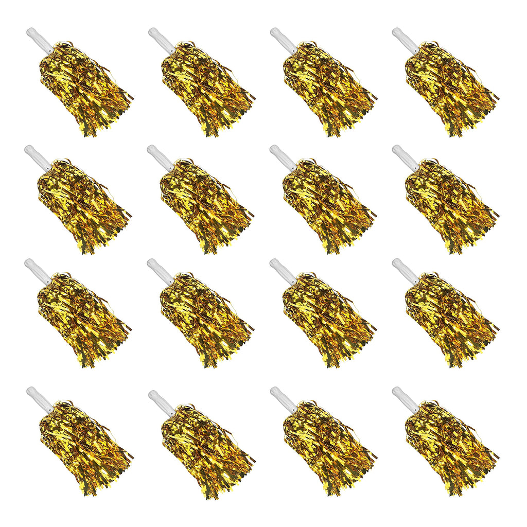 Ppxmeeudc 16Pcs Cheerleading Pom Poms Metallic Foil Plastic Pom Poms With Baton Handle For Game Sports Squads Dancing Party Foot