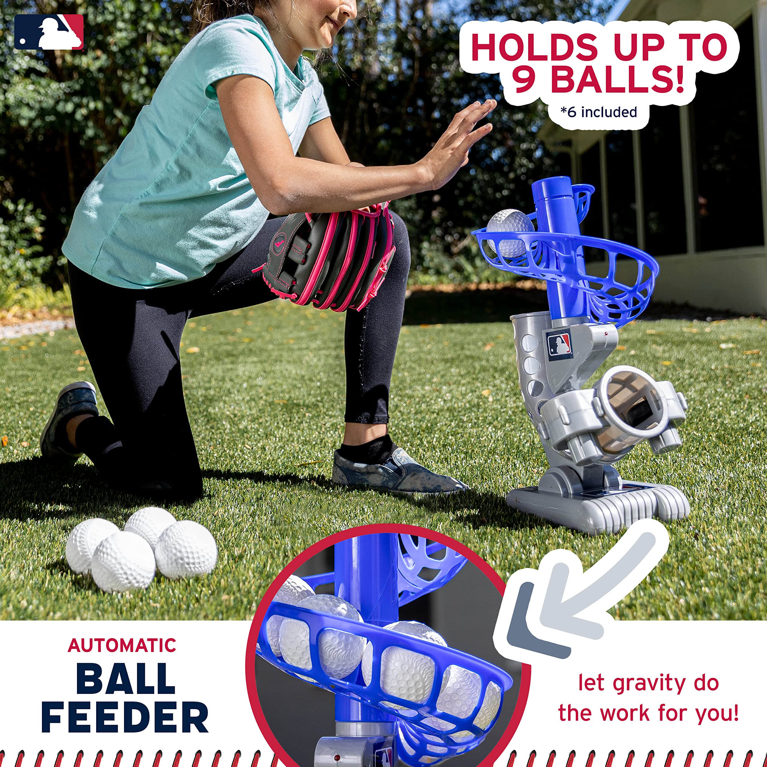 Franklin Sports Mlb Kids Electronic Baseball Pitching Machine - Automatic Youth Pitching Machine With (6) Plastic Baseballs Incl