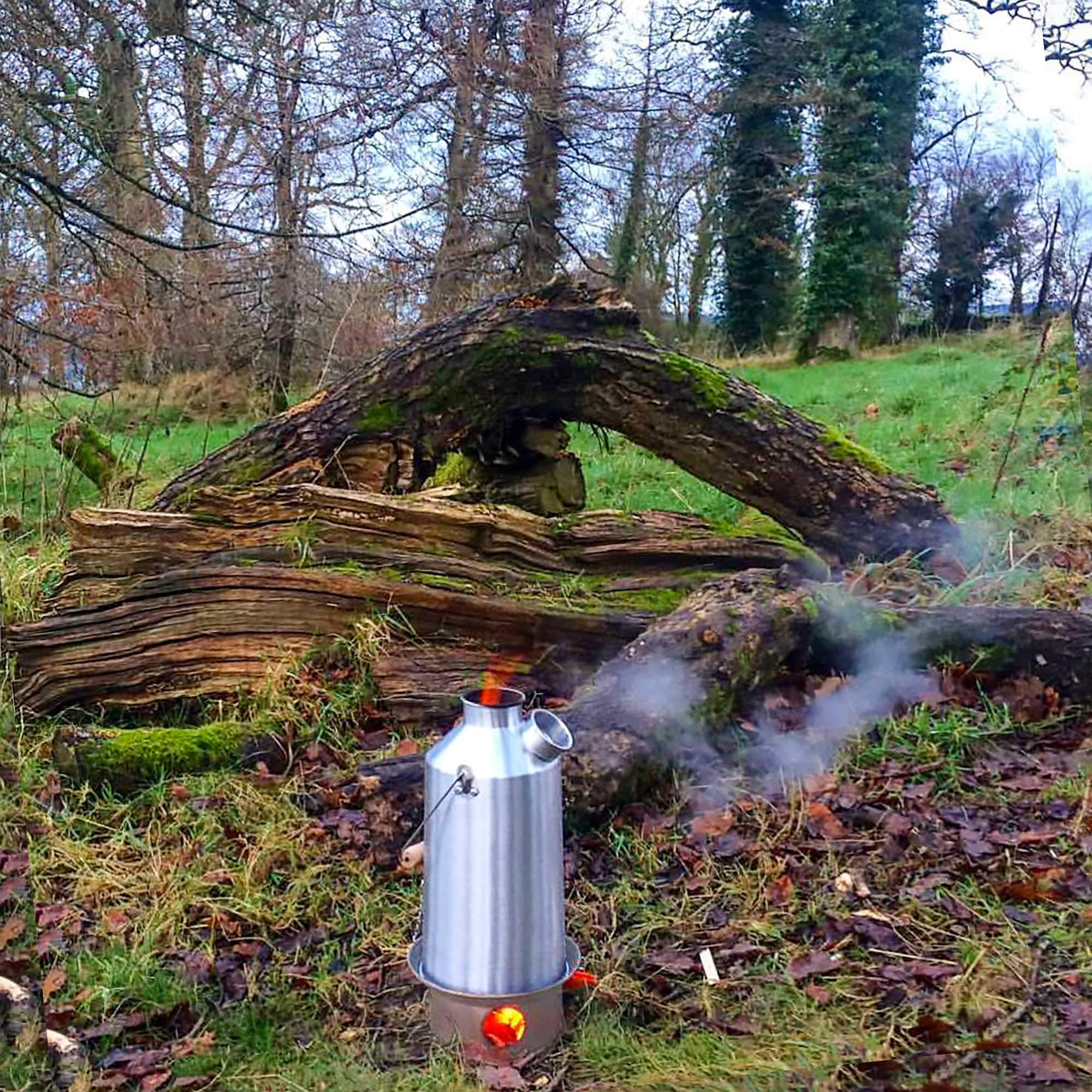 'Base Camp' Kelly Kettle 54Fl.Oz | Stainless Steel | Whistles When Boiled | Kettle & Camp Stove In One | Ultra-Fast | Wood Fuell