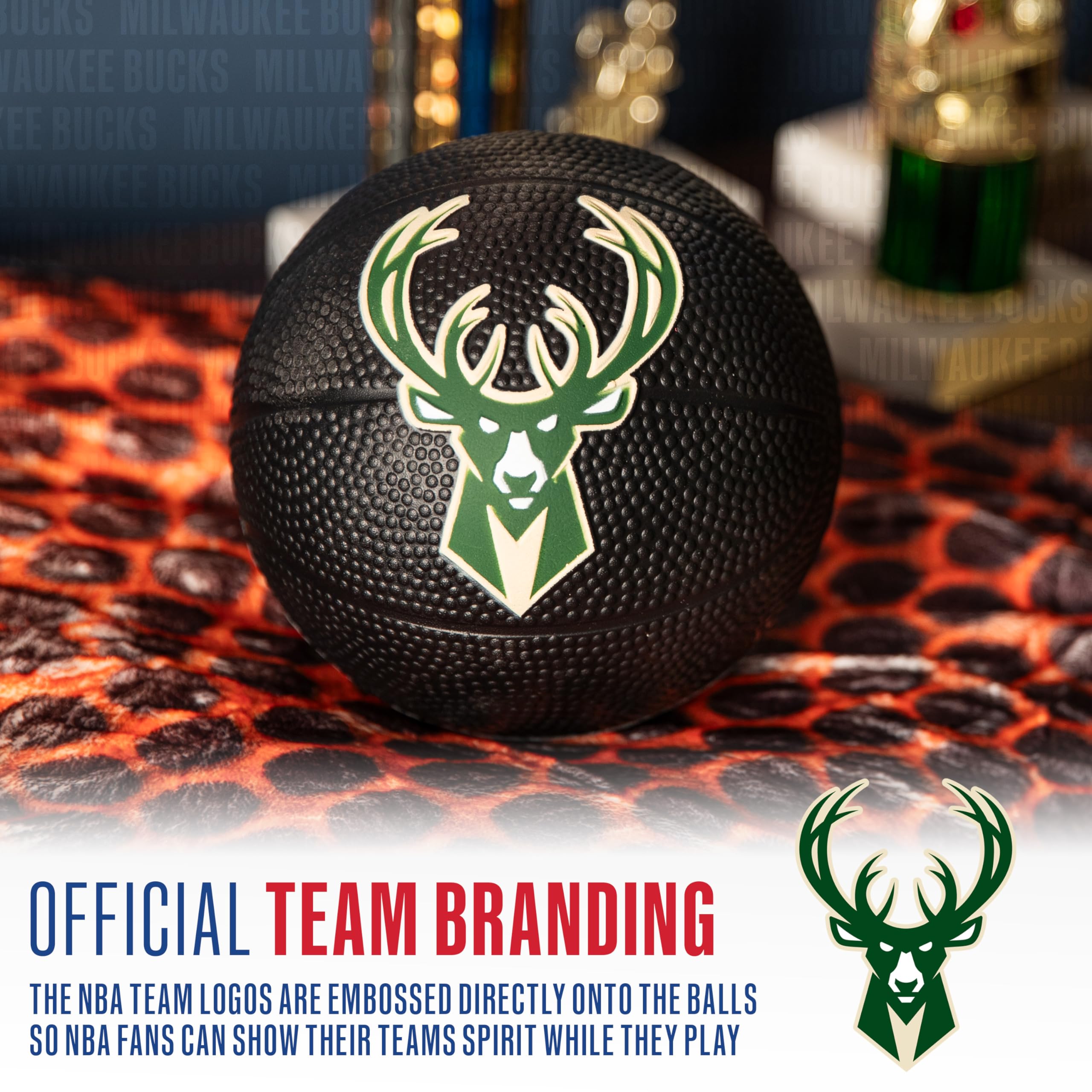 Franklin Sports Nba Milwaukee Bucks Mini Foam Basketball - Kids 5.5'' Inch Toy Basketball For Over The Door + Mini Indoor Hoops
