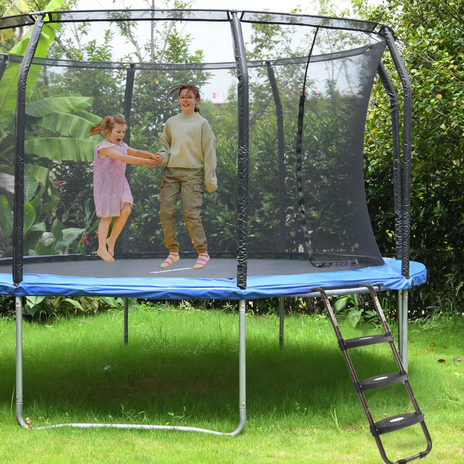 Hbtower Trampoline Ladder, 3-Step Trampoline Steps With Horizontal Wide Steps, Skid-Proof Steps Universal Hook, Uv Treated Steel