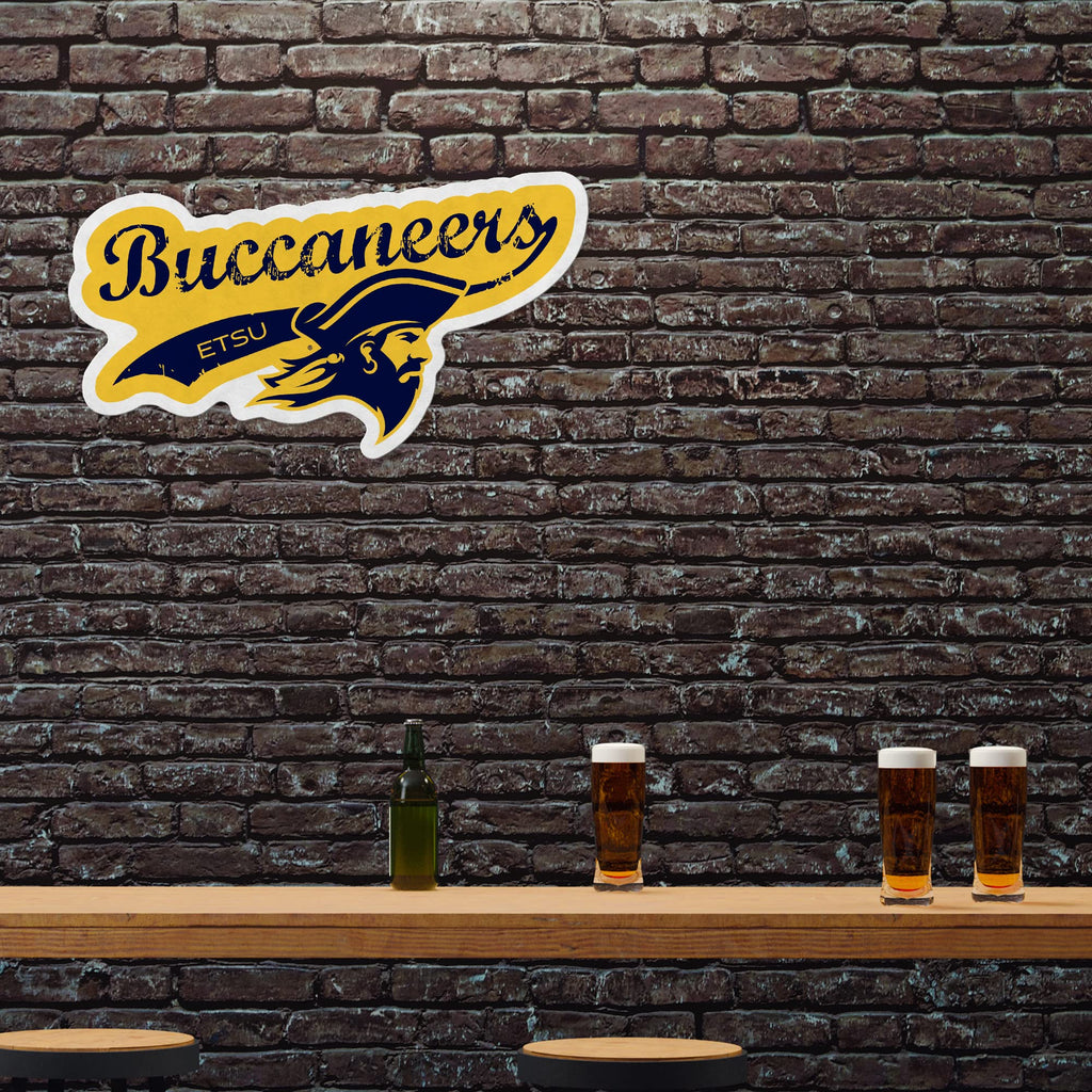 Rico Industries Ncaa East Tennessee State Buccaneers Distressed Shape Cut Pennant - Home And Living Room D  Cor - Soft Felt Ez T