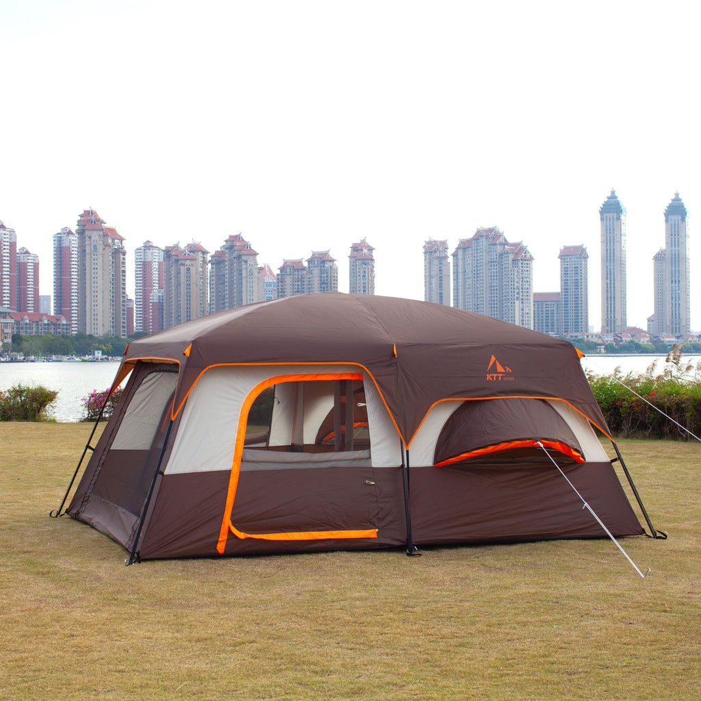 Ktt Extra Large Tent 12 Person,2 Bay-Windows,Family Cabin Tents,14.1'Lx10'Wx6.58'H,2 Rooms And 3 Doors 3 Windows With Mesh,Water