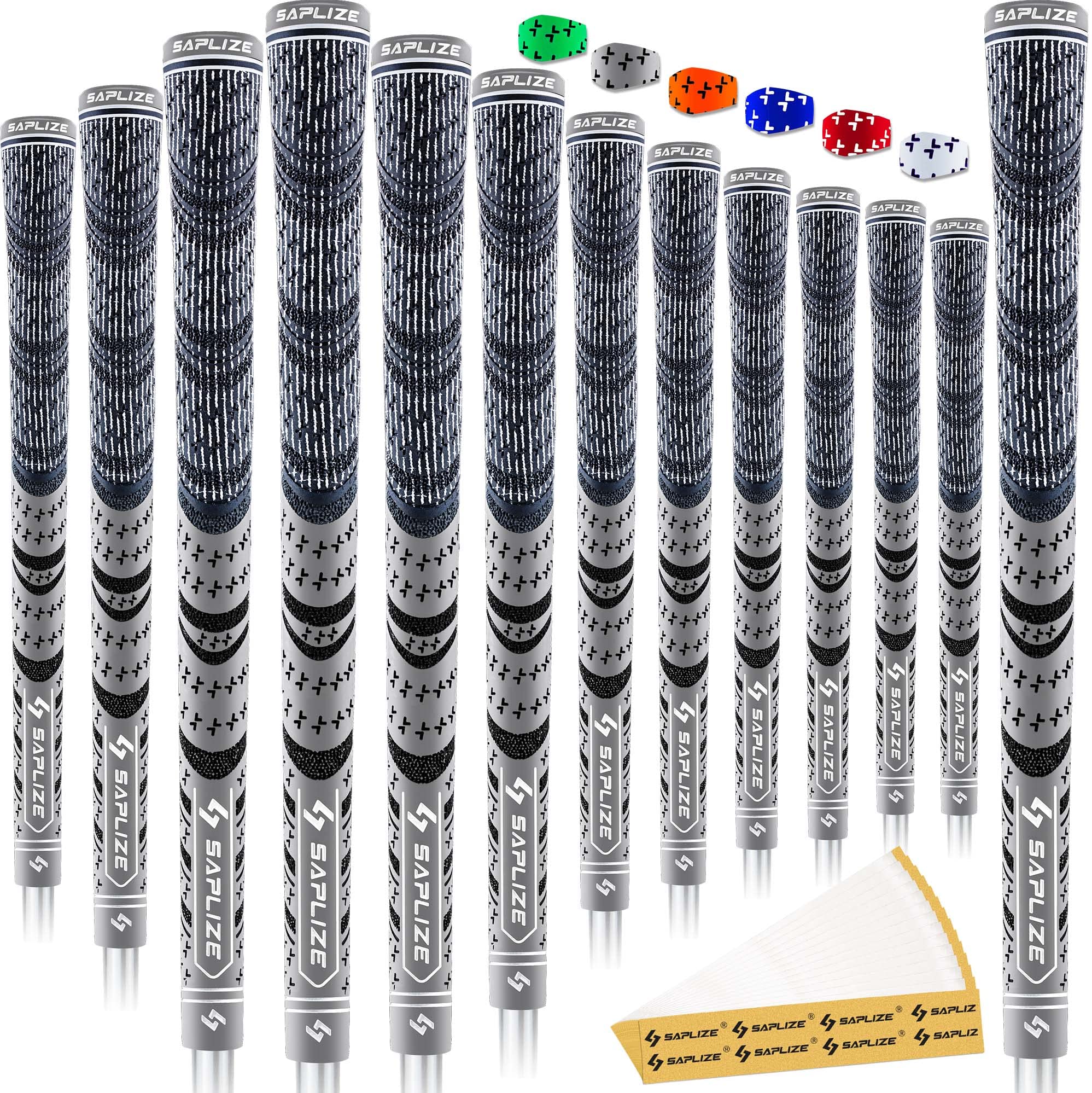 SAPLIZE Cross Cord Golf Grips Set of 13 Grips with Tape or Full Regripping Kit, Standard / Mid / Jumbo Size, Low Taper Design, M