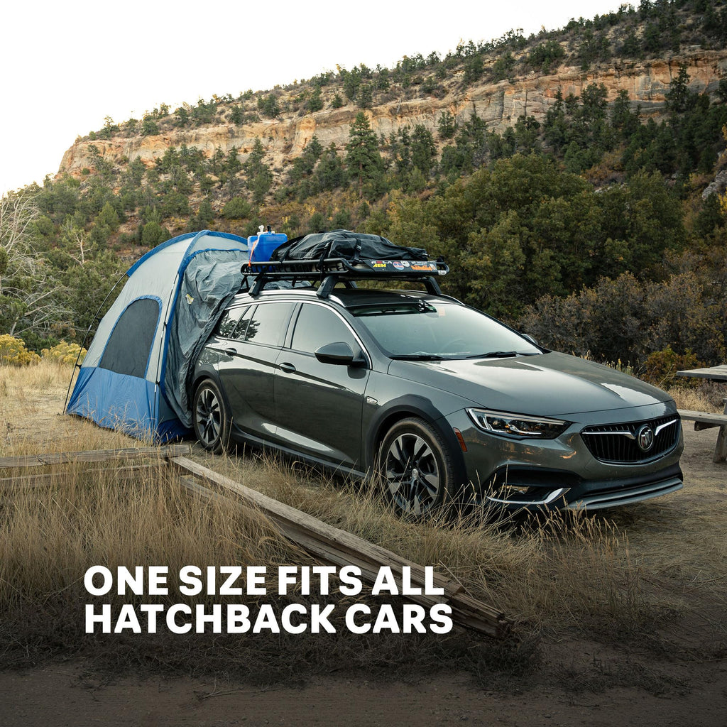 Napier Sportz Hatchback And Small Cuv Tent 8'X8' Waterproof Camping Tent With Awning 4 Person Blue/Grey Car Tent