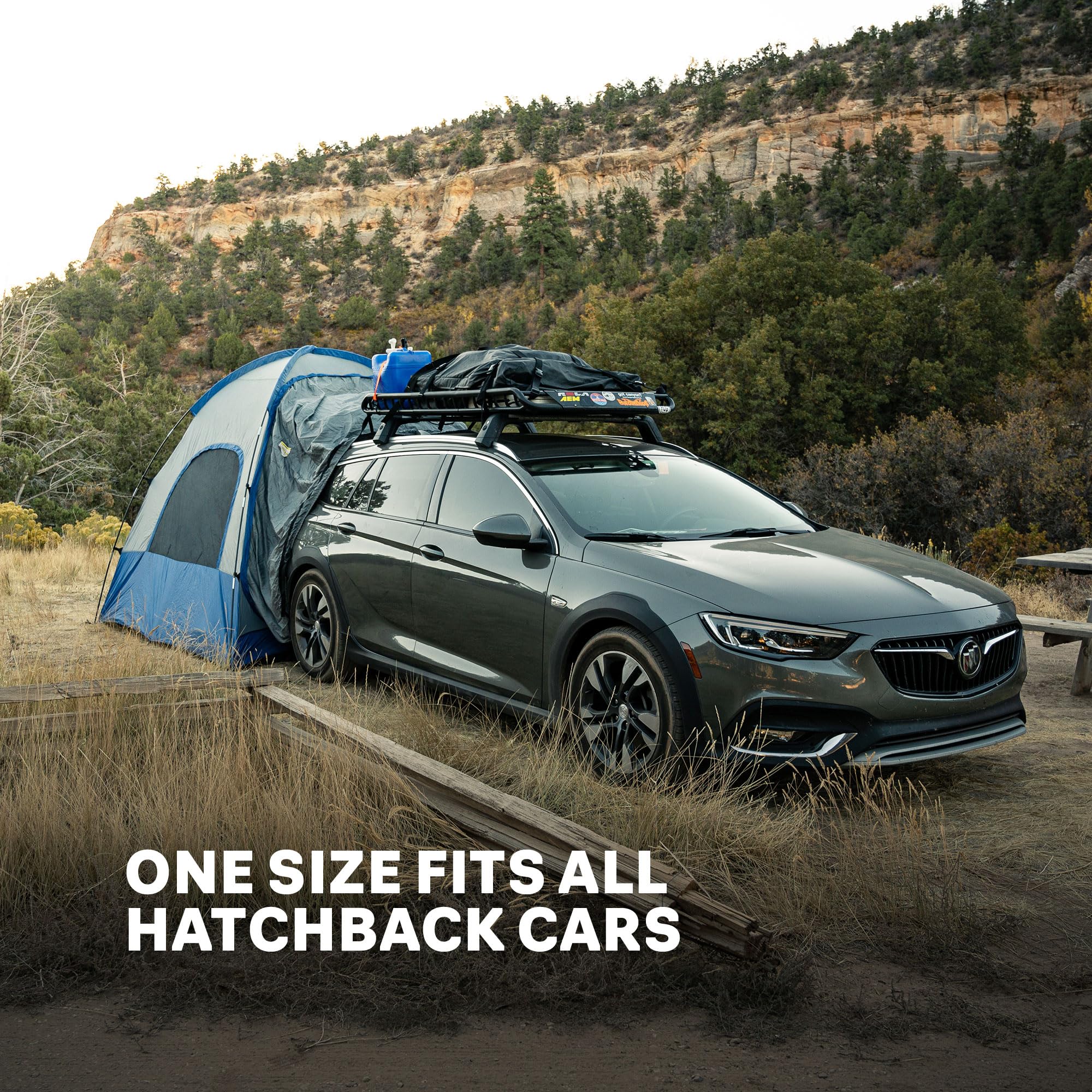 Napier Sportz Hatchback And Small Cuv Tent 8'X8' Waterproof Camping Tent With Awning 4 Person Blue/Grey Car Tent