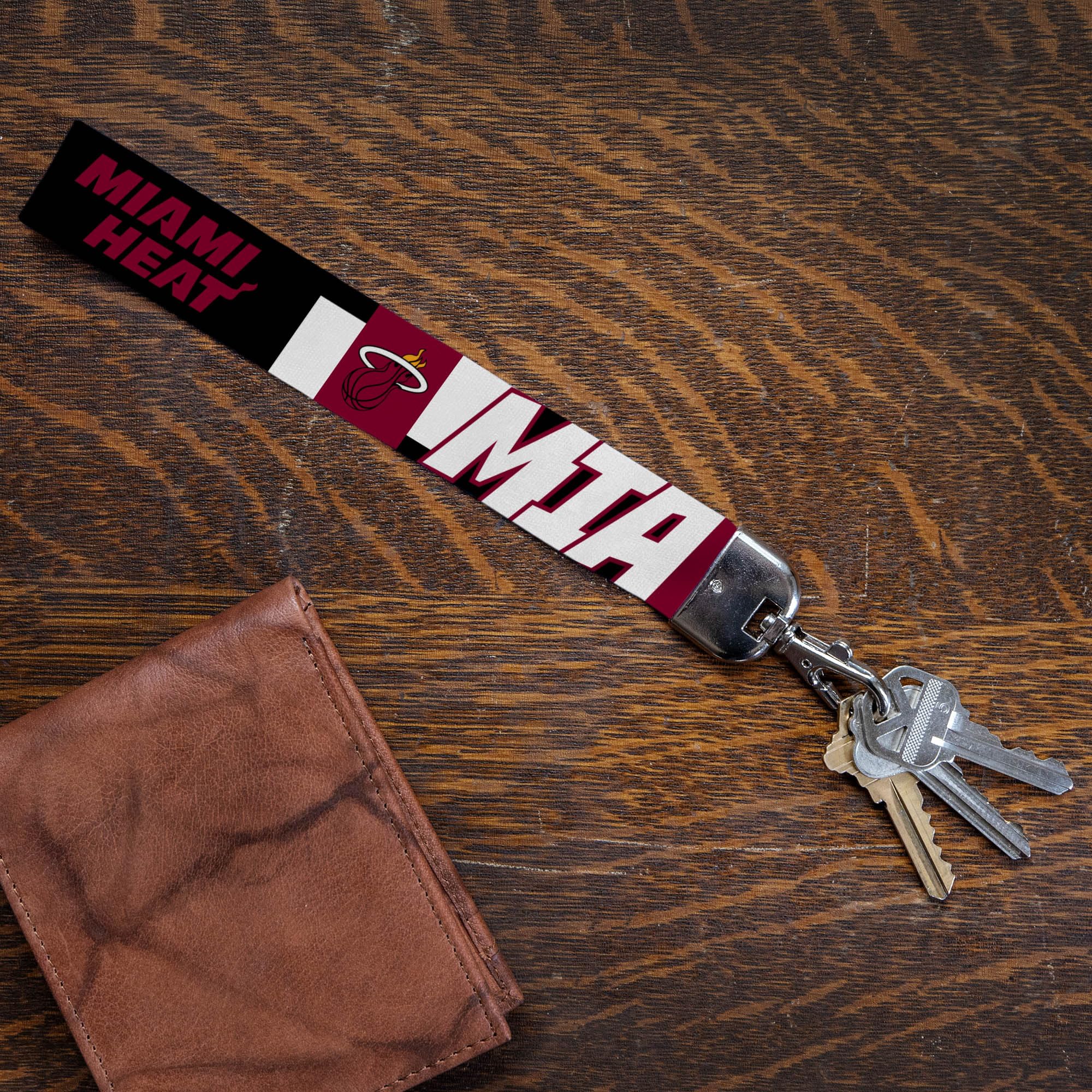 Rico Industries Nba Basketball Miami Heat Wrist Lanyard Key Chain, Cute Wristlet Strap Keychain Holder For Women Men Car Keys Id