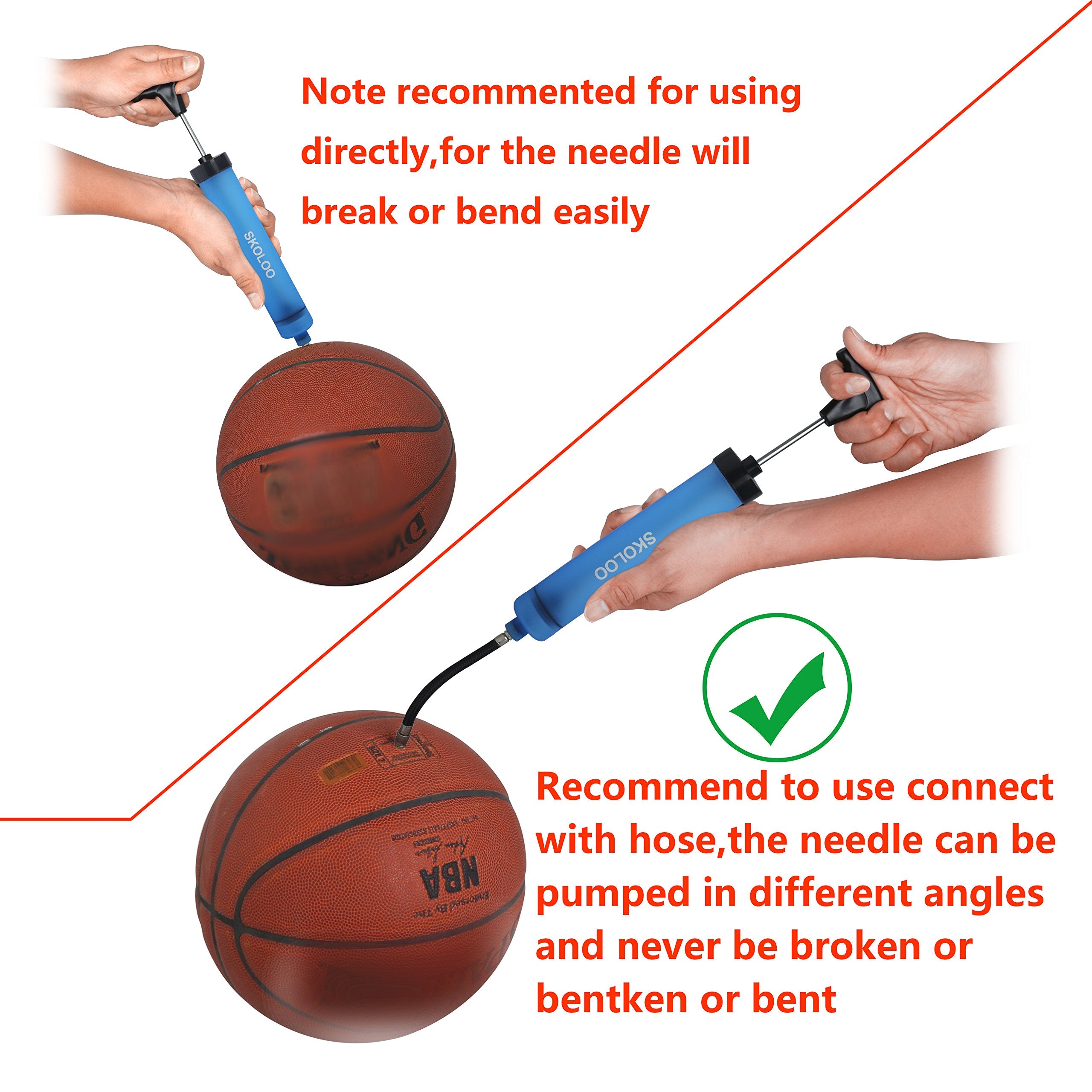 Skoloo 3 Packs 10'' Portable Hand Air Ball Pump, Needle, Nozzle, Extension Hose For Soccer Basketball Football Volleyball Water