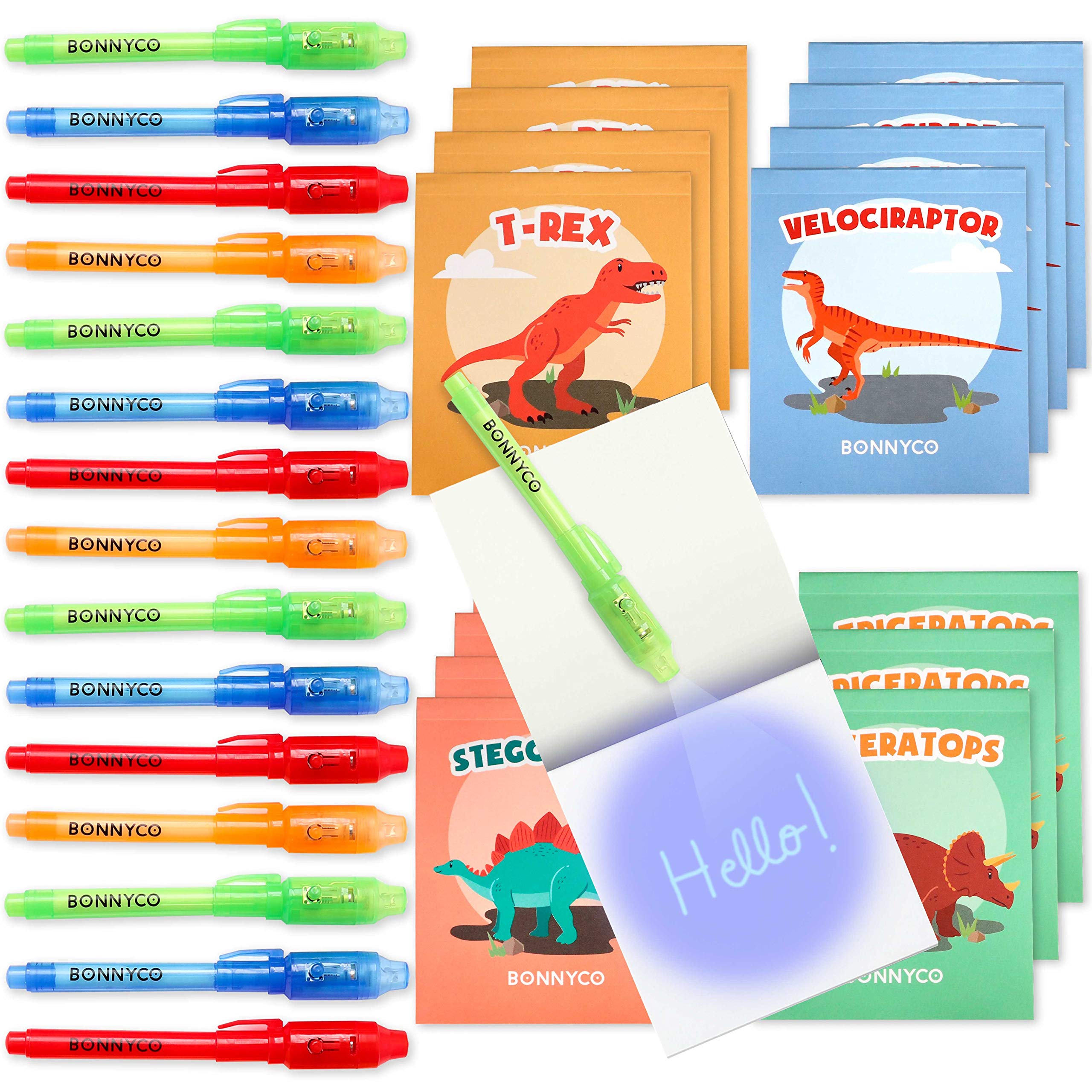 Bonnyco Invisible Ink Pen And Notebook Pack Of 16 Dinosaur Party Favors For Kids  Spy Pen Dinosaur Birthday Party Supplies, Priz