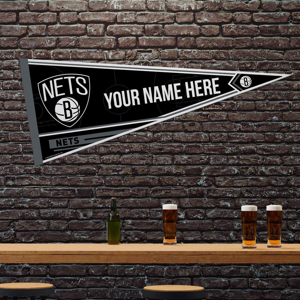 Rico Industries Nba Basketball Brooklyn Nets Personalized - Custom 12'' X 30'' Soft Felt Pennant - Ez To Hang