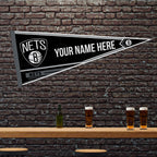 Rico Industries Nba Basketball Brooklyn Nets Personalized - Custom 12'' X 30'' Soft Felt Pennant - Ez To Hang