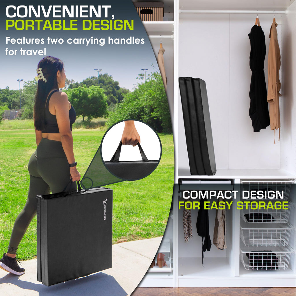 Prosourcefit Tri-Fold Folding Thick Exercise Mat 6X2 With Carrying Handles For Mma, Gymnastics Core Workouts, Black