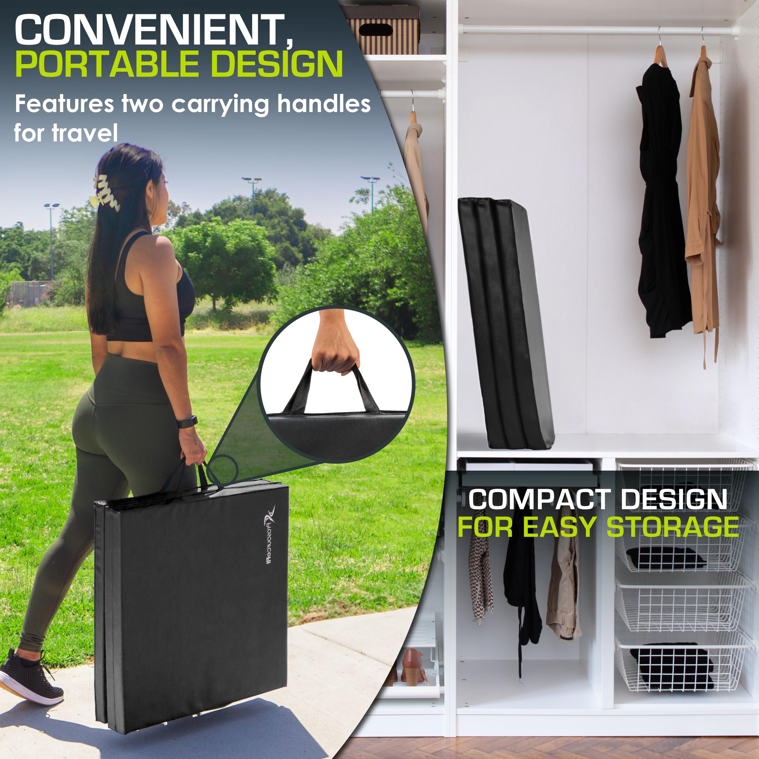 Prosourcefit Tri-Fold Folding Thick Exercise Mat 6X2 With Carrying Handles For Mma, Gymnastics Core Workouts, Black