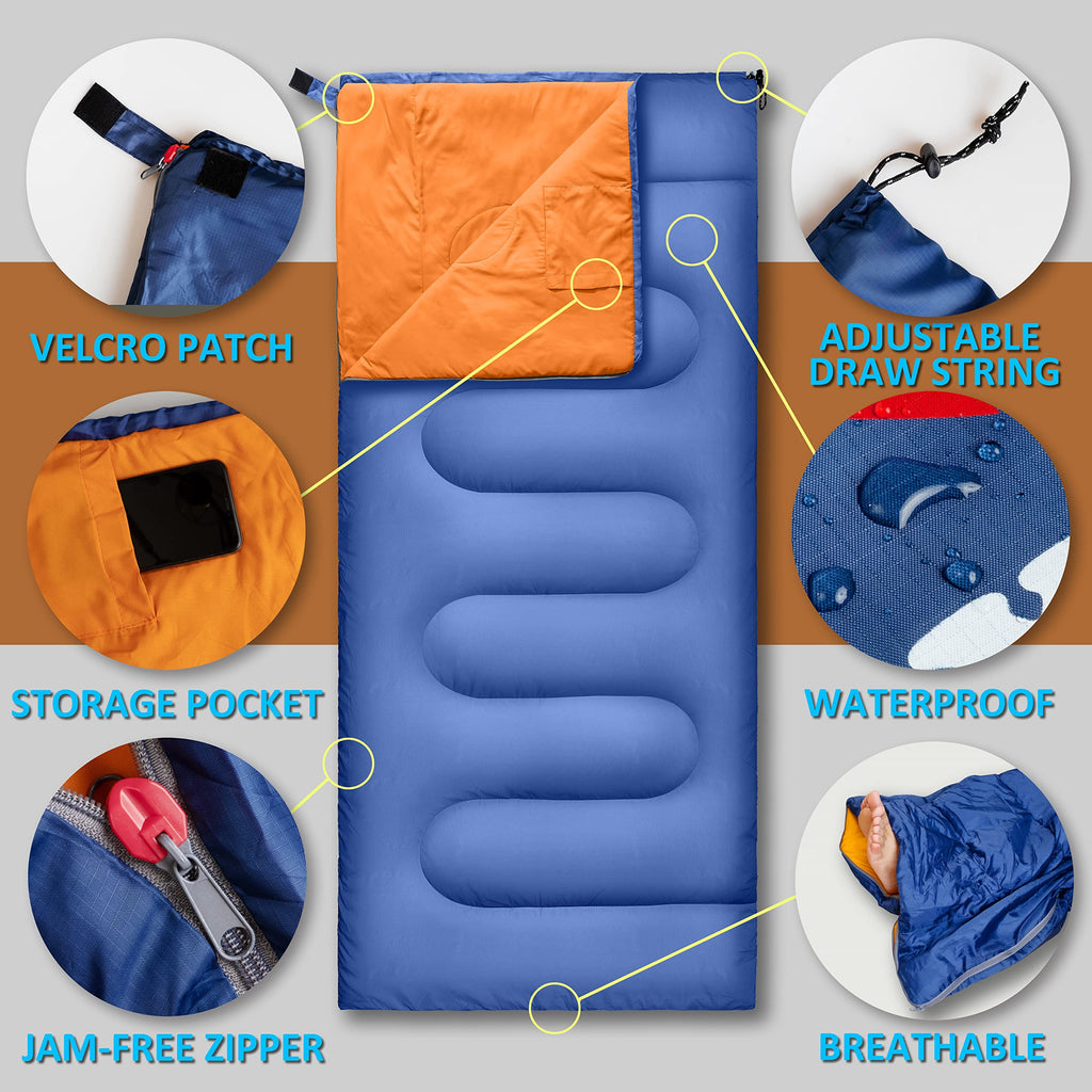 Rioyalo Backpacking Sleeping Bag For Adults Youth - Compact Lightweight Waterproof - 3 Season Cool/Warm Weather - Summer Spring