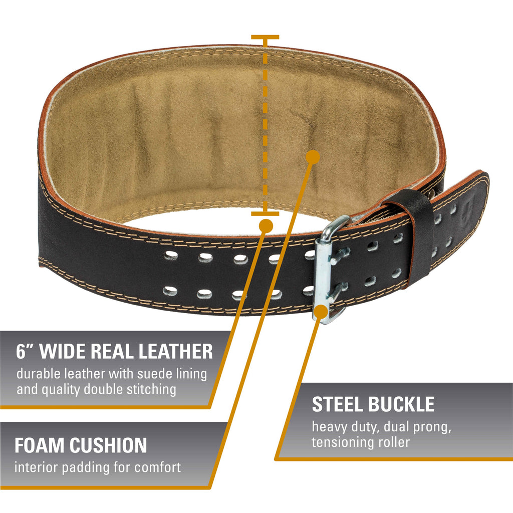 Harbinger Padded Leather Contoured Weightlifting Belt - 4 or 6    Width - Interior Suede Lining & Foam Cushioning - Heavy-Duty D
