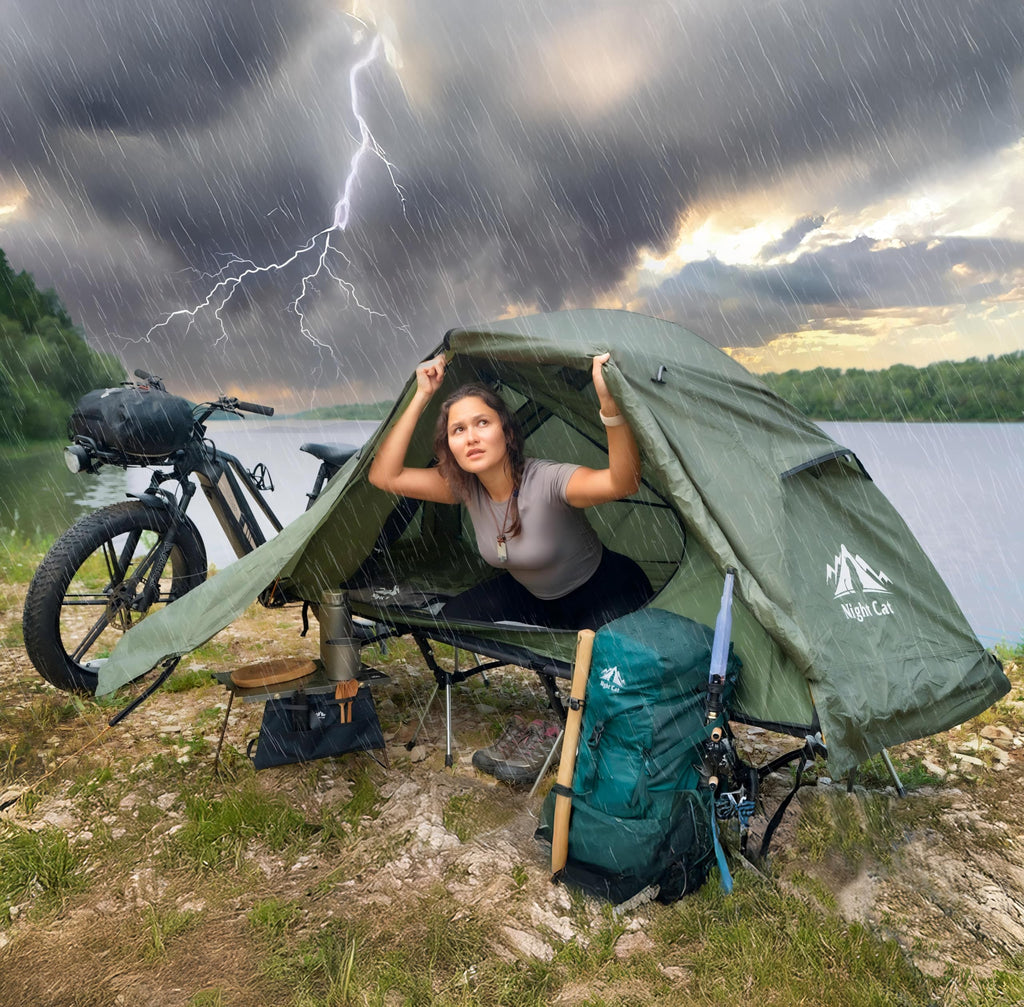 Night Cat Camping Cot Tent - Waterproof 1-Person Off-Ground Combo Cot Bed For Adults Portable Easy Set-Up Tent
