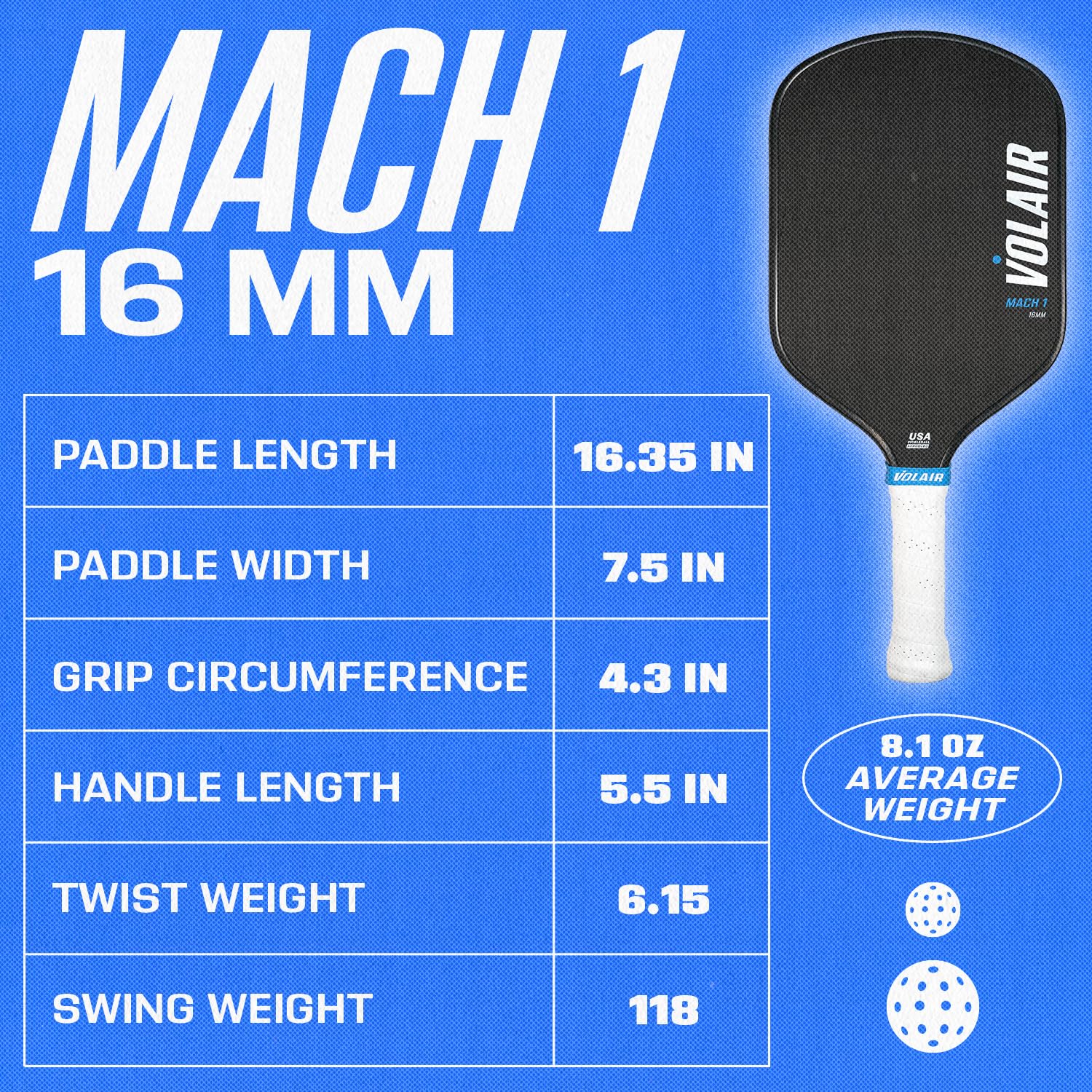 Volair Mach 1 Julian Arnold Signature Pickleball Paddle - Amazing Spin, Control And Power - Carbon Fiber Surface - Polypropylene