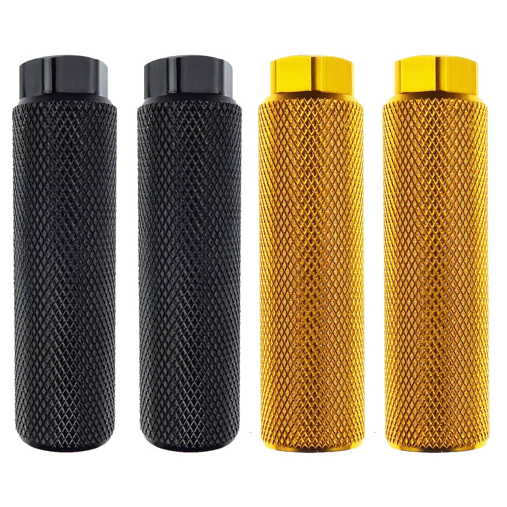 Zelerdo 2 Pairs Aluminum Alloy Bike Pegs For Mountain Bike Cycling Rear Stunt Pegs Fit 3/8 Inch Axles (Pure Black And Yellow, 10