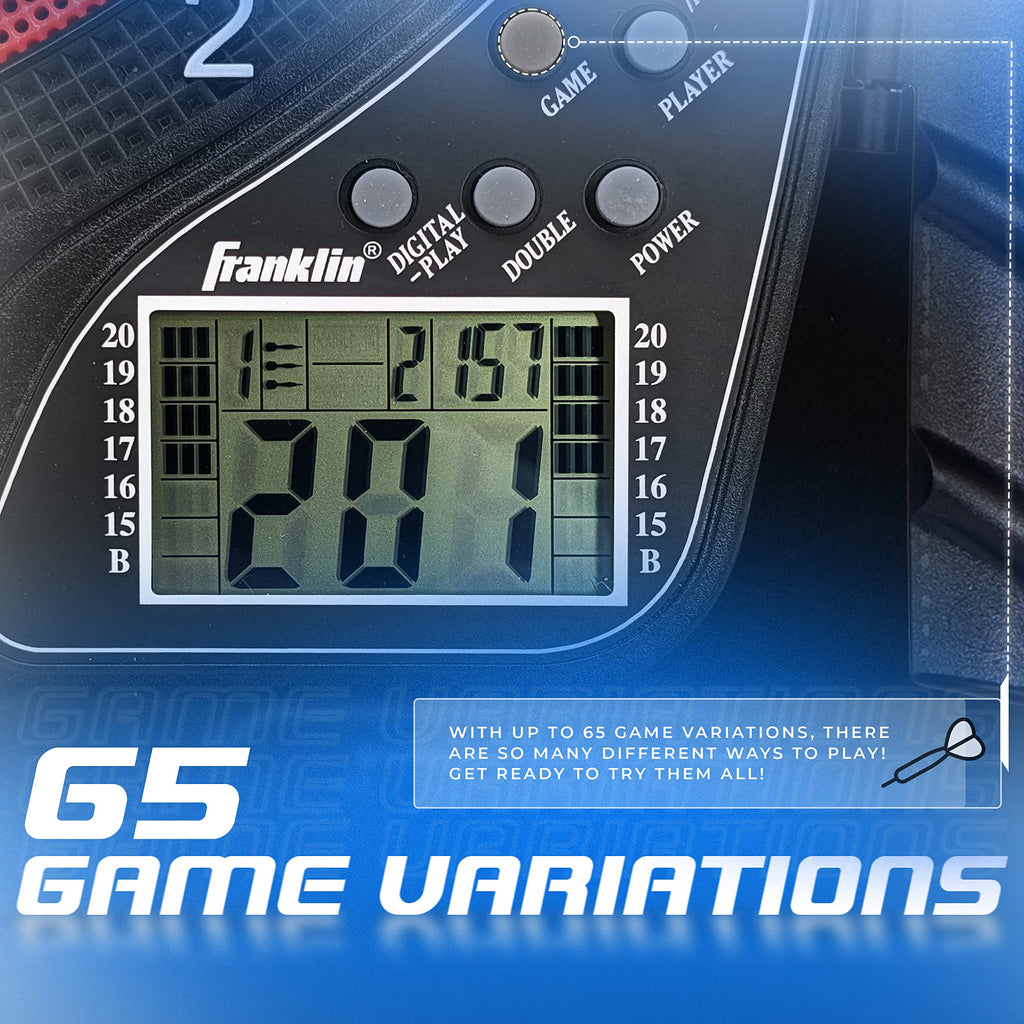 Franklin Sports Electronic Dart Board Set - Soft Tip Electric Dartboard With Digital Scoreboard + Cabinet - Adults + Family Set