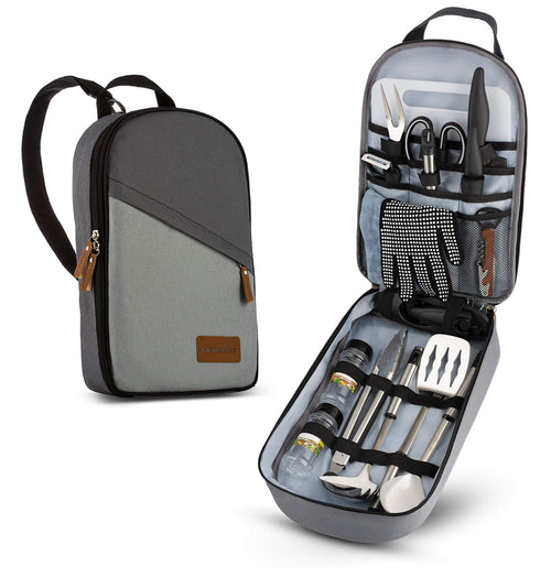17 Pieces Camp Kitchen Cooking Utensil Set Travel Organizer Grill Accessories Portable Compact Gear for Backpacking BBQ Camping 