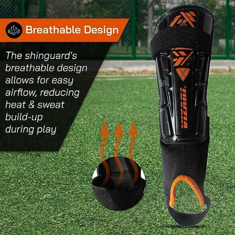 Malaga Soccer Shin Guard with Adjustable Straps-Black/N. Orange - Vizari Sports