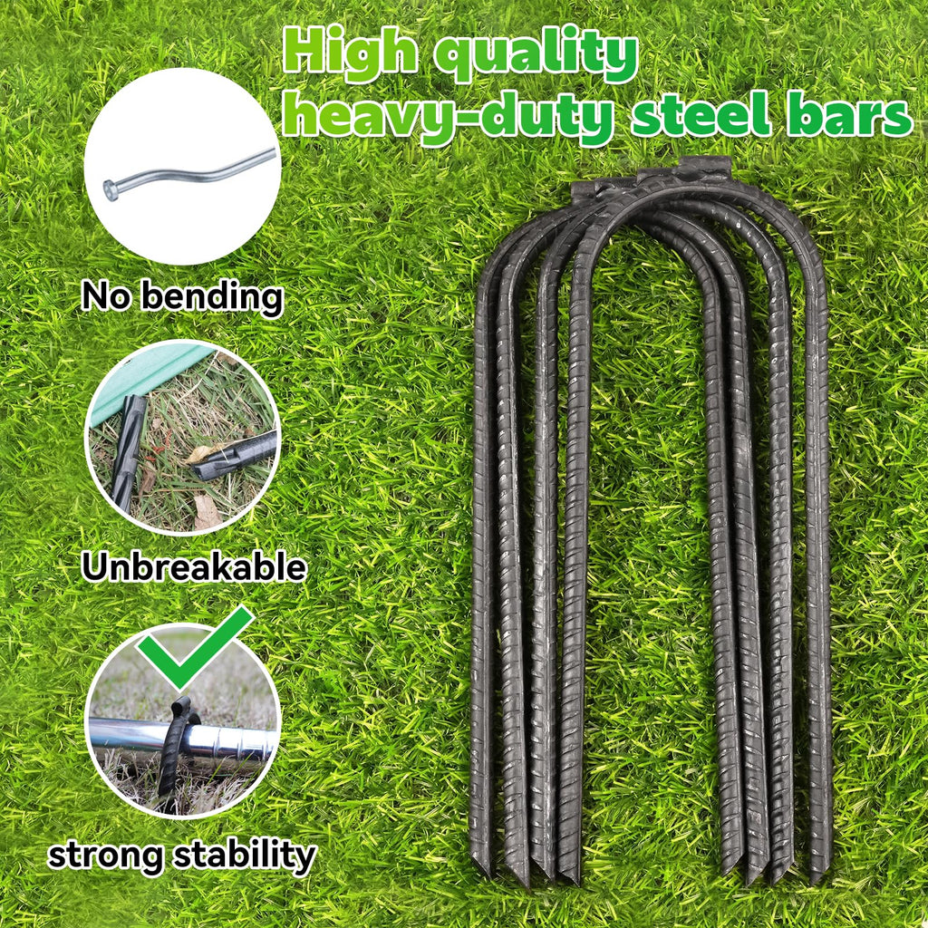 Extra-Large 10''X3'' Heavy Rebar Trampoline Wind Stakes Safety Ground Anchor - Duty Steel U Stakes - Black