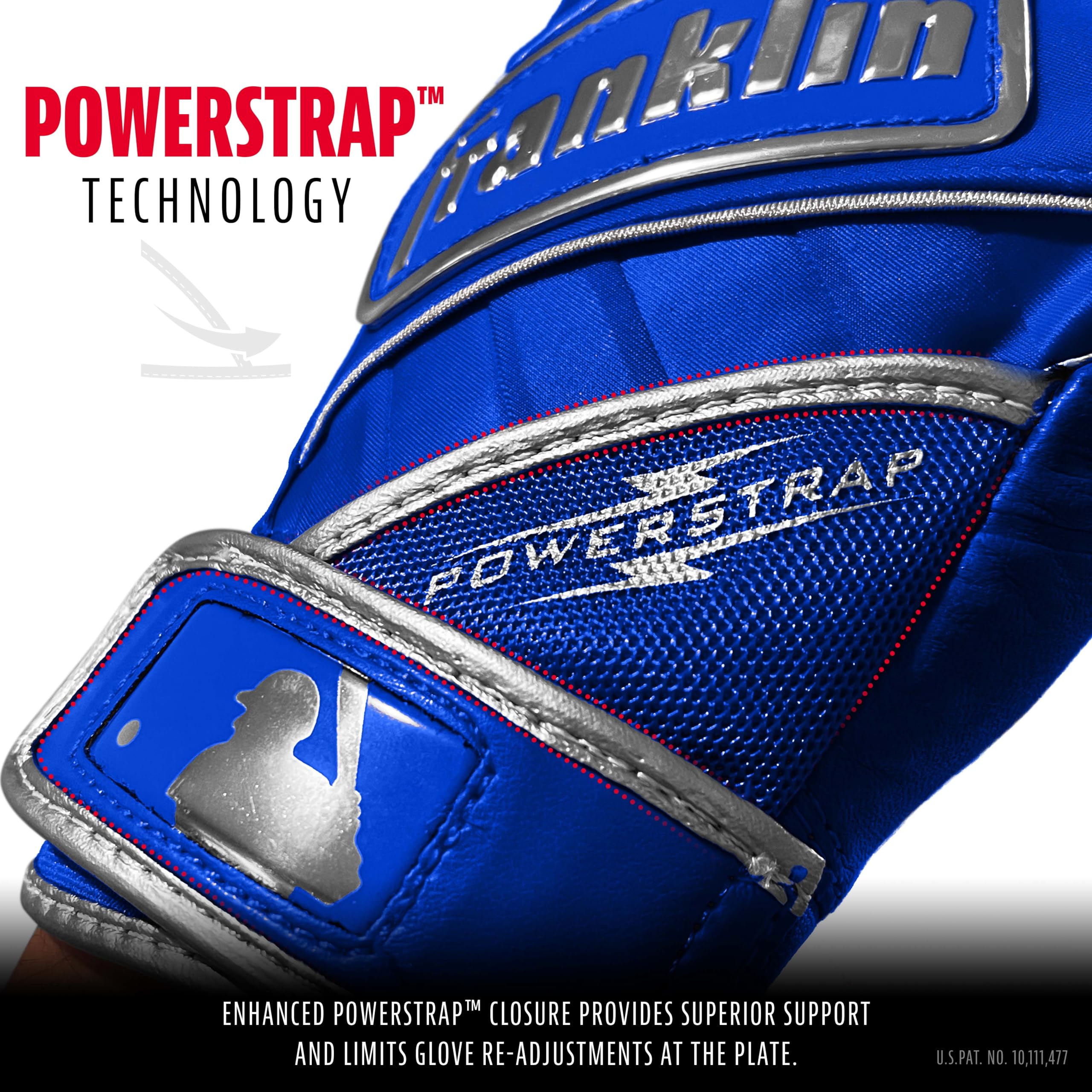 Franklin Sports Chrome Powerstrap Batting Gloves - Royal - Youth Large