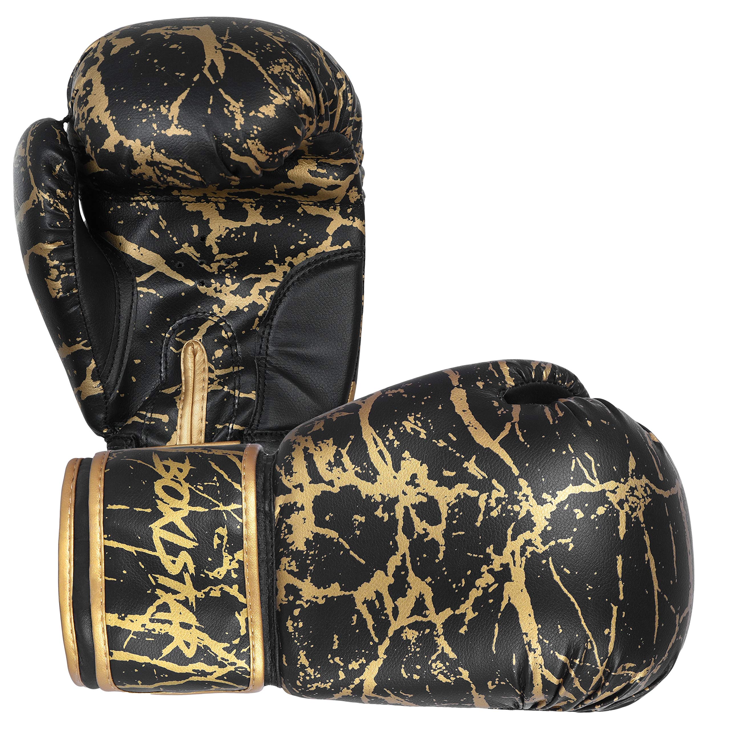 Boxing Training Sparring Kickboxing Punching Heavy Bag Muay Thai Mitts Mma Gloves For Youth, Men & Women (Black/Gold, 16 Oz)