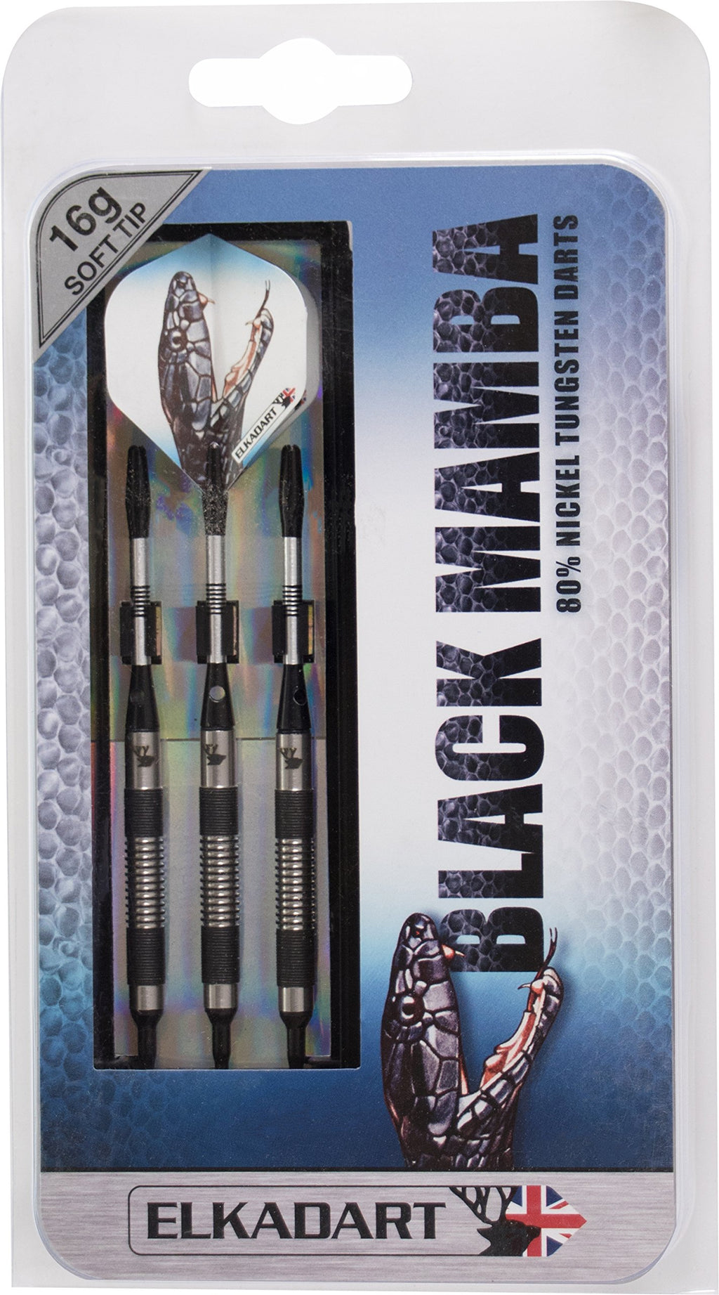 Elkadart Black Mamba 80% Tungsten Soft Tip Darts With Storage/Travel Case, 16 Grams