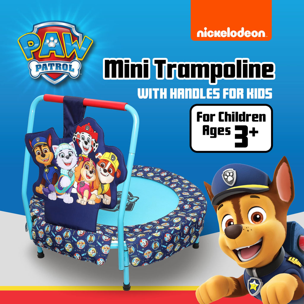 PAW Patrol Indoor Mini Trampoline with Handle for Toddlers, Features Everest, Chase, Marshall, Skye and Rubble, Multi