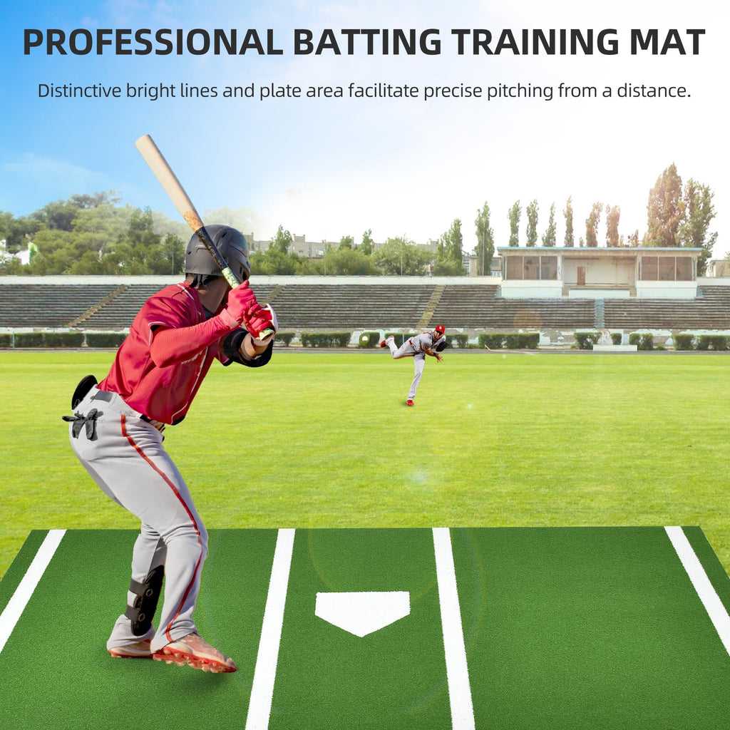 Shopsource Baseball Batting Mat, 10 x 3.8 FT Softball Hitting Mat, Upgraded Anti-Slip Mat with Stitched Embroidery Turf, Softbal