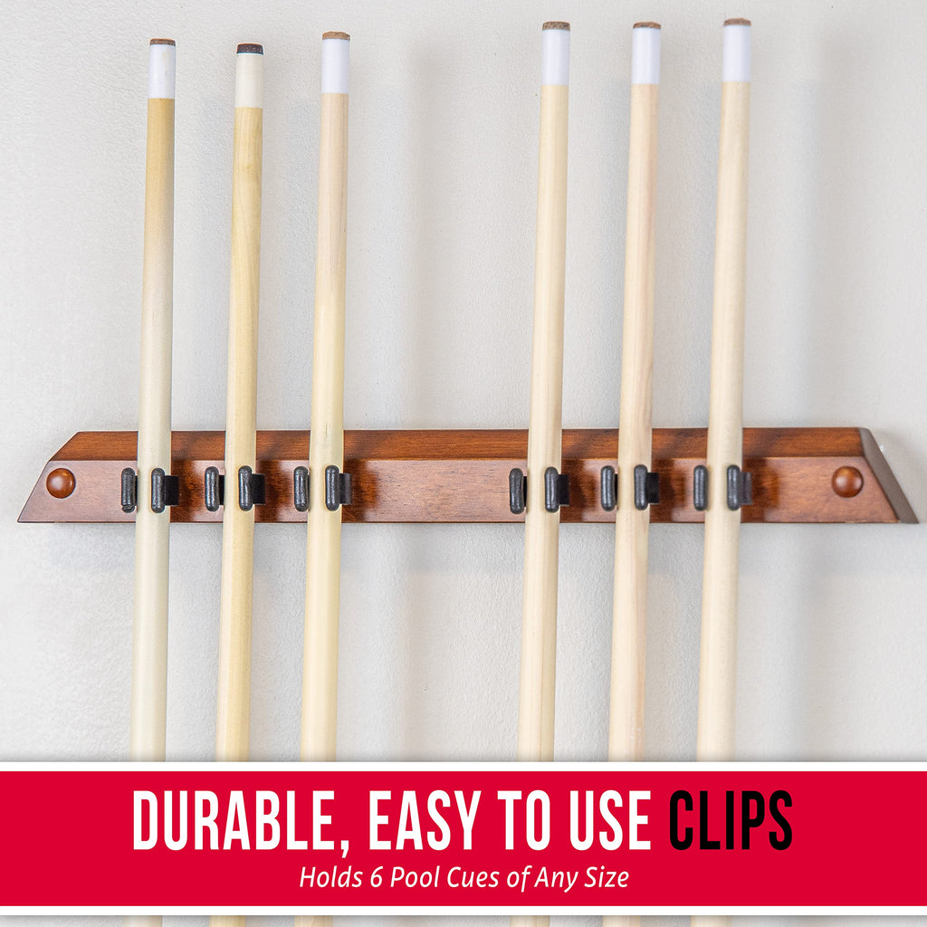 Gosports Wall Mounted Pool Cue Stick Holder - Holds 6 Cues And 2 Triangle Racks - Multiple Colors Available,Brown