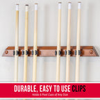 Gosports Wall Mounted Pool Cue Stick Holder - Holds 6 Cues And 2 Triangle Racks - Multiple Colors Available,Brown