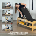 Soozier Adjustable Weight Bench With Dumbbell Rack, Wooden Workout Bench, Flat Or Incline Bench For Home Gym Weight Lifting Trai