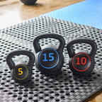 Sporzon! Wide Grip Kettlebell Exercise Fitness Weight, Set Of 3, Includes 5 Lbs, 10 Lbs, 15 Lbs, Multicolor