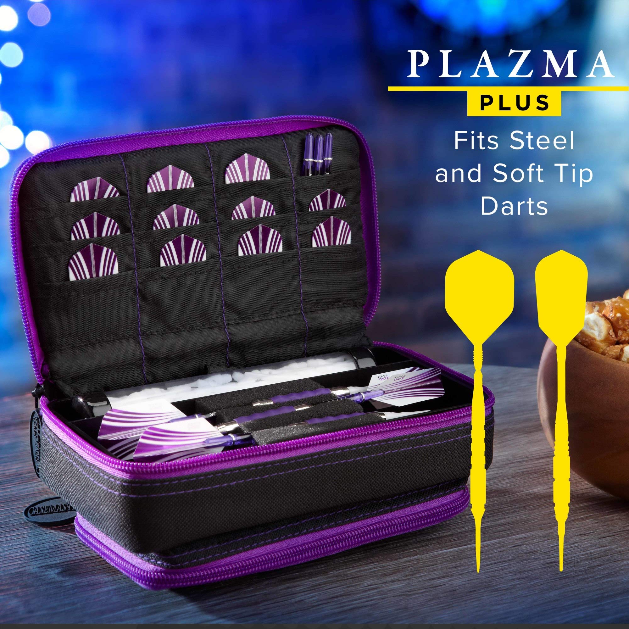 Casemaster By Gld Products Plazma Plus Dart Case Black With Amethyst Zipper And Phone Pocket, Amethyst Trim