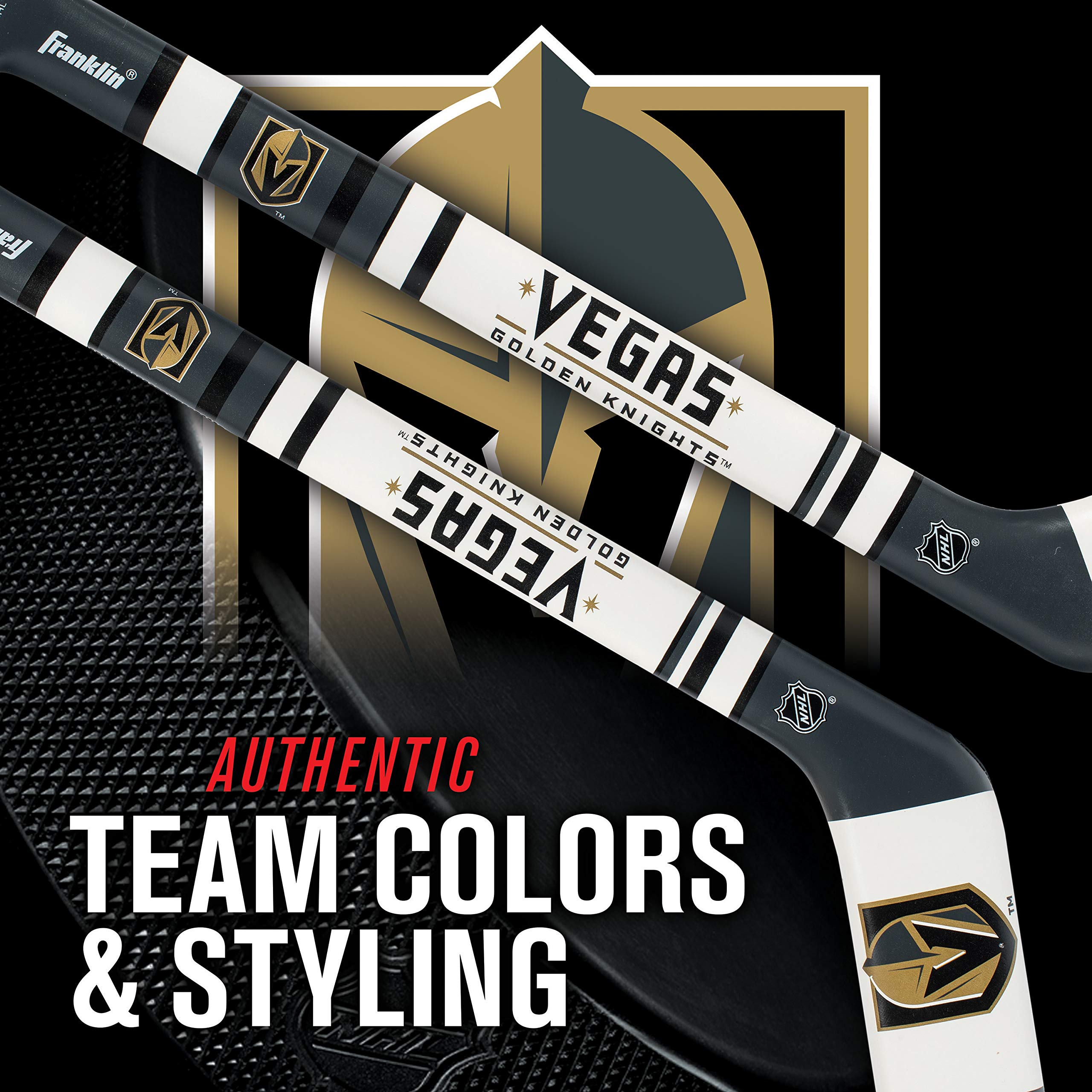 Franklin Sports Vegas Golden Knights Nhl Mini Soft Hockey Stick Set - Nhl Team Soft Foam Mini Hockey Stick And Ball Set - Great