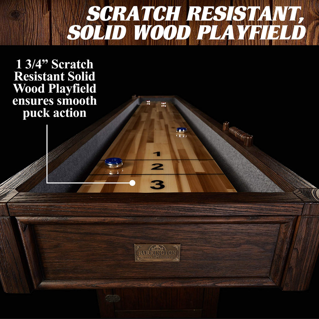 Barrington Billiards 12' Webster Shuffleboard Table With Scratch-Resistant Playfield And 8 Puck Set